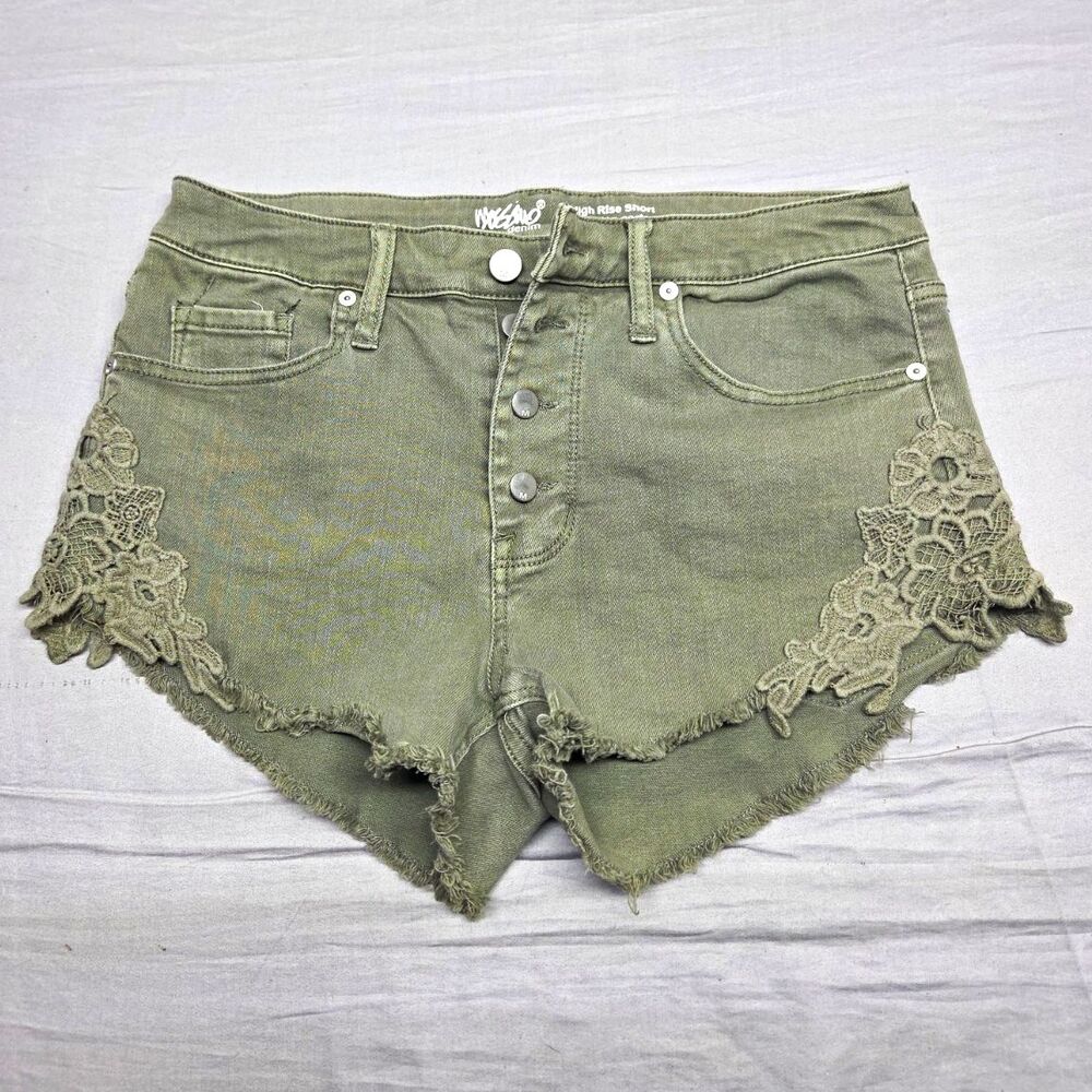 Mossimo High Rise Green Lace Trim Cut Off Denim Shorts Women’s Size Medium 10/30